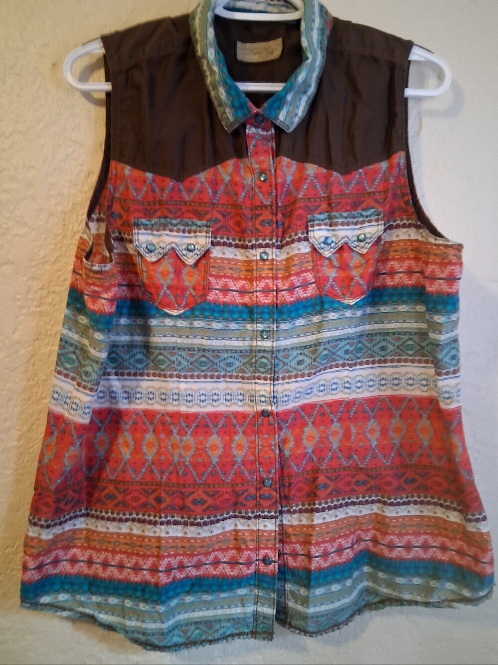Sleeveless Lightweight Printed Button-Front South Western Sleeveless Top Sz XL